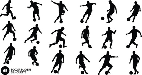 Soccer, player, silhouette, action, dynamic, vector, illustration, sports, movement, pose, athlete, design, competition, kick, goal, energy, graphic, teamwork, agility, motion