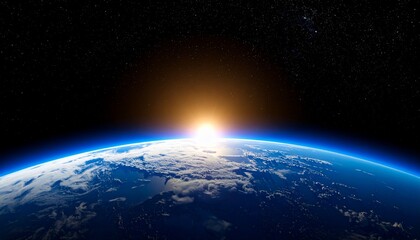 Fototapeta premium Blue Earth and the floating sun seen from space