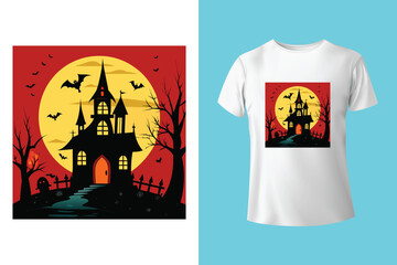 Happy Halloween beautiful witchy and Party scary costume print-ready vector T-shirt. Halloween tee, gift, Vintage House, Pumpkin, vibes only, Skull, trendy Design Template.