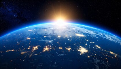 Fototapeta premium Blue Earth and the floating sun seen from space