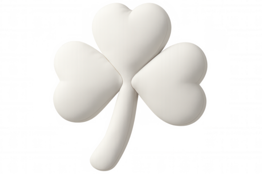 White three-leaf clover symbolizing luck, fortune, and prosperity, isolated on a transparent background, ideal for st. Patrick's day projects