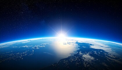 Fototapeta premium Blue Earth and the floating sun seen from space