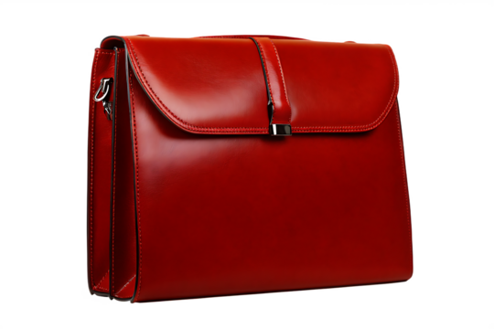 Glossy red leather satchel isolated on a transparent background