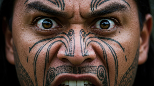 close-up of the haka dancer's eyes new zealand