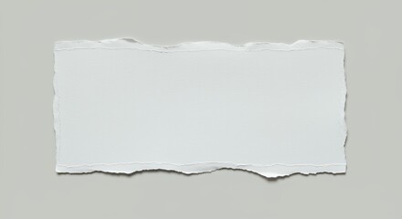 Obraz premium Wide horizontal white torn paper strip with ragged edges and shadow on neutral background for banner design