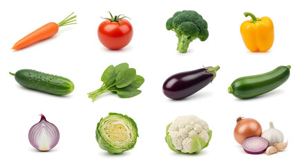 Fresh and Colorful Variety of Vegetables Isolated on White