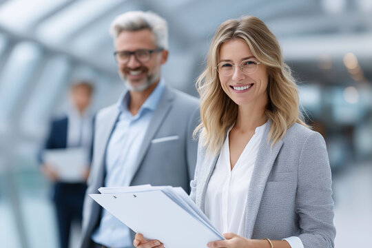 Business professionals presenting annual report corporate office photography modern environment close-up collaboration - Powered by Adobe