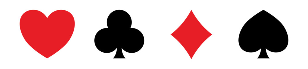 Card suits set of vector icons showing hearts, clubs, diamonds and spades 