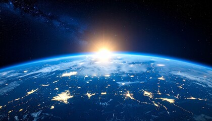 Obraz premium Blue Earth and the floating sun seen from space