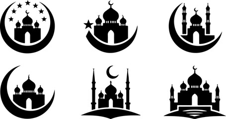 "Islamic Mosque Silhouettes &ndash; Vector Set of Mosque Minarets and Domes" vector bundle