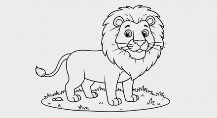 Cartoon lion standing on grass with a mane