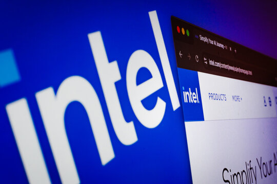 Close-Up of Intel Logo on Computer Screen - Semiconductor Technology
