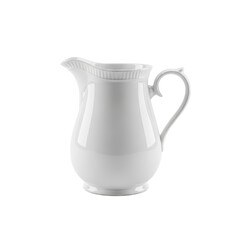 Elegant White Porcelain Milk Jug Isolated on White Background, Kitchenware