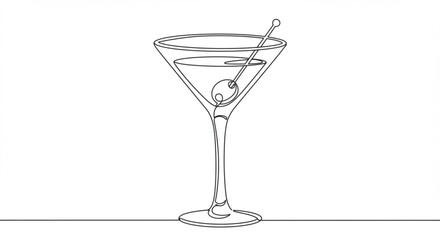 Continuous line drawing of a martini cocktail isolated on white background