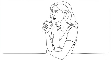 Woman drinking coffee isolated on white background