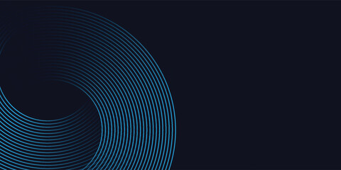 Modern dark blue abstract horizontal banner background with glowing geometric lines. Shiny blue diagonal rounded lines pattern. Futuristic concept. Suit for cover liquid wave