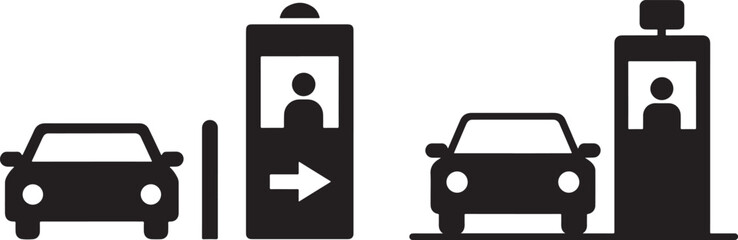 Cars at toll booths silhouette