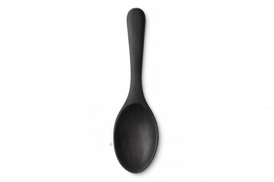 Wooden cooking spoon lying on transparent surface, emphasizing natural dark grain and culinary utility