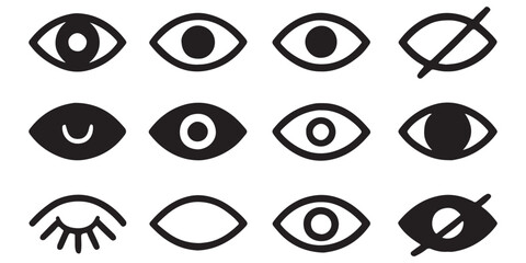 Eye icon set. See and unsee eye icon. Eye icon for visible and invisible passwords. Hide and show password icons. Eyes open and closed vector icons