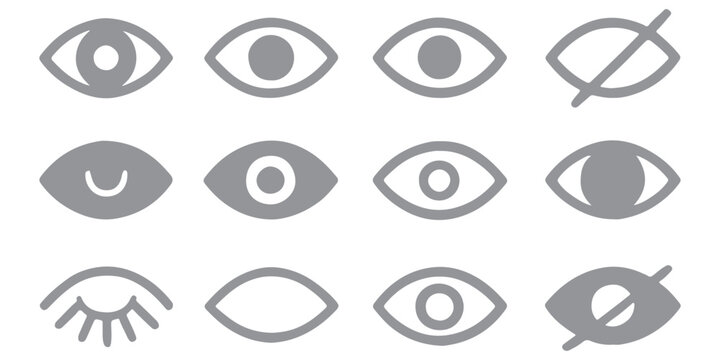 Eye icon set. See and unsee eye icon. Eye icon for visible and invisible passwords. Hide and show password icons. Eyes open and closed vector icons