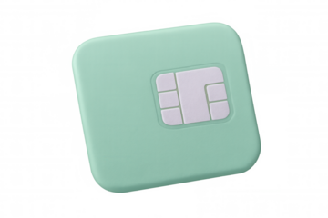 Green sim card with visible chip on a transparent background, representing mobile connectivity and communication technology