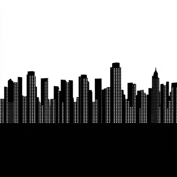 gobo texture shadows sharp urban building outlines in pure monochrome stencil design