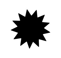 Black starburst badge shape on transparent background for labels, stickers, sale tags, decorative icons, and creative graphic design elements
