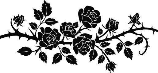 Rose Vine with Thorns Silhouette Vector