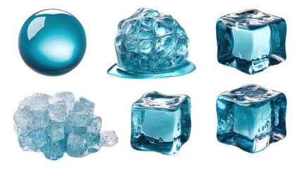 Fototapeta premium Variety of Frozen Water: A captivating display of different frozen water shapes and forms, illustrating the crystal clarity of ice, perfect for a refreshing concept.