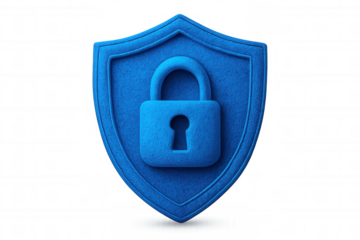 Digital padlock emblazoned on blue shield symbolizing cybersecurity, network protection, and secure online privacy against potential data breaches