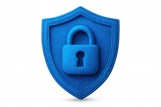 Digital padlock emblazoned on blue shield symbolizing cybersecurity, network protection, and secure online privacy against potential data breaches
