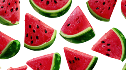 Watermelon Slices: A refreshing and vibrant composition of juicy watermelon slices, bursting with the essence of summer and conveying a sense of freshness and healthy eating.