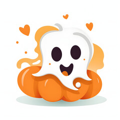 A Halloween logo with a cute ghost. The minimalist design on a white background is ideal for t-shirts, mugs, and other Halloween-themed merchandise.