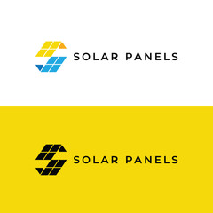 Creative solar panel logo in the shape of letter S, modern and eco-friendly design for renewable energy, sustainability, and green technology projects.