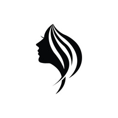 Elegant side profile silhouette of a long-haired woman, perfect for beauty, fashion, and hair care branding or logo design.