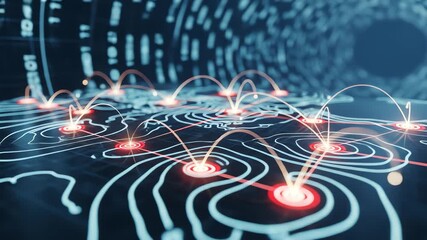 Abstract digital representation of interconnected nodes and data flow across a network. - Powered by Adobe