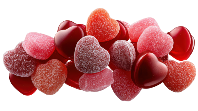 Sweetheart Candies: A vibrant array of heart-shaped candies of various shades, radiating sweetness and symbolizing love and affection.