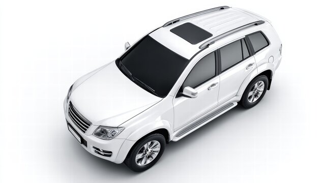 Top-down white SUV with sunroof on white background, automotive design vector for digital ads.