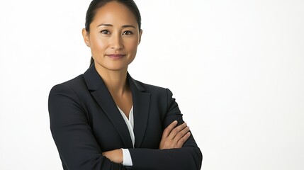 East Asian woman standing with arms crossed, showing confident and professional image