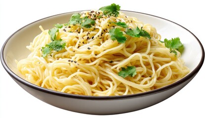 Bowl of tossed pasta with herbs