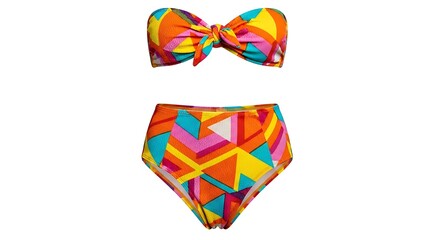 Vibrant Geometric Print Bandeau Bikini Swimsuit