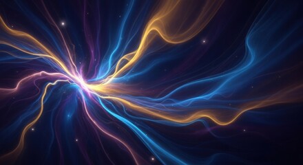 Fototapeta premium Radiant cosmic light streams in blue, gold, and purple hues