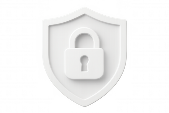 Metallic padlock shielded by white protective barrier, symbolizing digital security and confidential data safeguarding