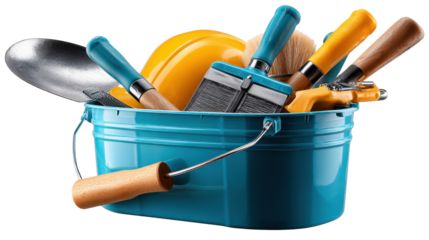 Bucket of Tools: A curated collection of essential hand tools and safety equipment, ready for any construction or repair project.