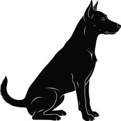 Silhouette of sitting dog, black pet outline, animal vector graphic, canine shape design, stock illustration for Adobe Stock