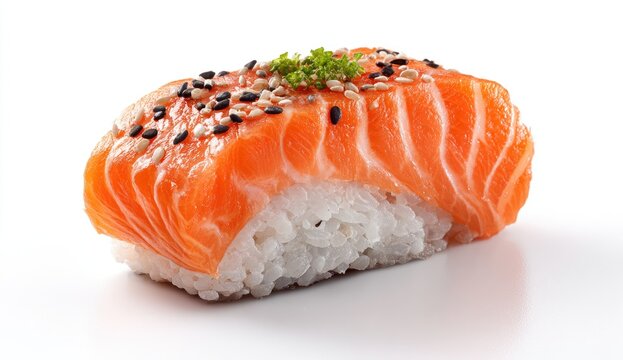 Single salmon nigiri sushi, top view - Powered by Adobe