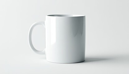 Obraz premium A plain white mug, glossy and smooth, stands on a plain white surface