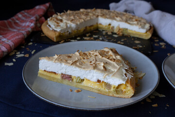 Delicious rhubarb tart with toasted almonds.