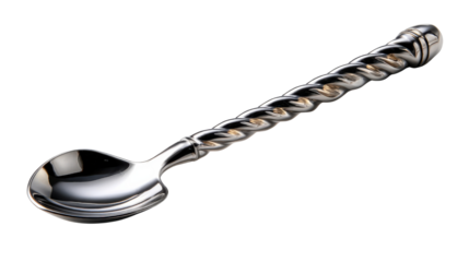 Elegant Bar Spoon: A close-up captures a sleek, silver bar spoon with a twisted handle, perfectly poised for crafting the perfect cocktail.