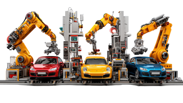 Automated Assembly Line: A dynamic visualization of a modern assembly line showcasing the advanced automation, robots, and precision involved in crafting automobiles.